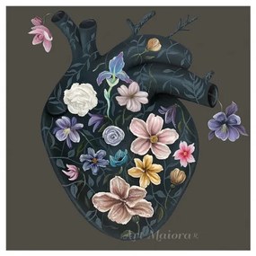 Art Maiora Quadro moderno dipinto su tela "Flowery Heart 2" 100x100