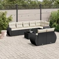 Set Divani da Giardino 9 pz con Cuscini Nero in Polyrattan 3253963