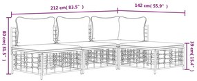 Set Divani da Giardino 4 pz con Cuscini Antracite in Polyrattan