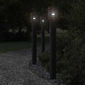 Lampade Da Terra Per Esterni Con Presa 3 Pz Nere 110 Cm Acciaio /