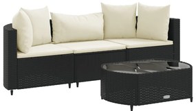 Set divani da giardino 4 pz con cuscini nero in polyrattan