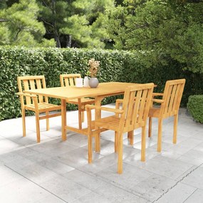 Set Da Pranzo Da Giardino 5 Pz İn Legno Massello Di Teak /