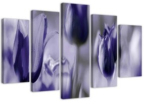 Quadro su tela 5 pannelli Fiori di tulipano viola