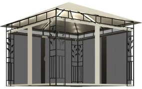 Gazebo con Zanzariera e Luci LED 3x3x2,73 m Crema