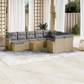 Set divano da giardino 11 pz con cuscini beige misto polyrattan