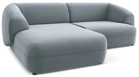 Divano angolare azzurro (con penisola a sinistra) con rivestimento in velluto Moana – Makamii