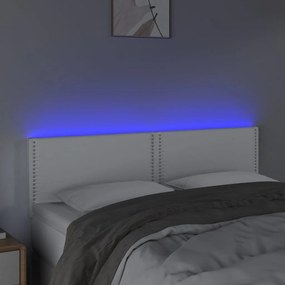 Testiera bianca a led 144x5x78/88 cm in similpelle