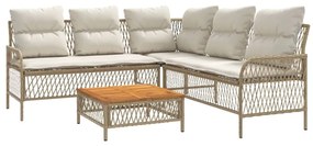 Set divani da giardino 2 pz con cuscini beige in polyrattan