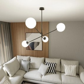 Lampadario a Sospensione in Acciaio e Vetro LINEAR 4 Nero 4xE14 Colore delle Sfere Bianco
