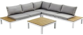 Kare Design Holiday Divano 5 Posti Salotto Angolare con Tavolo da Esterno Giardino Terrazza Stile Scandinavo Grigio/Bianco