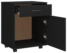 Mobiletto con Rotelle Nero 45x38x54cm in Legno Multistrato