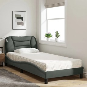 Letto con materasso grigio scuro 90x200 cm in tessuto