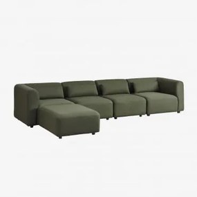 Divano Modulare 4 Pezzi Con Pouf Fogler Ciniglia Verde Salvia - Sklum