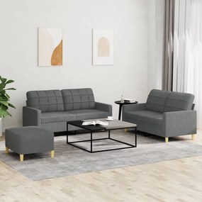 Set Di Divani 3 Pz Con Cuscini Grigio Scuro İn Tessuto /