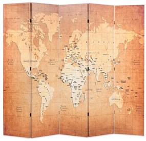 Paravento Pieghevole 200x170 Cm Stampa Mappa Del Mondo Giallo /