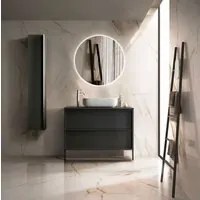 Mobile da bagno due cassetti Nero Frassinato con piedini L.92 cm, Made in Italy