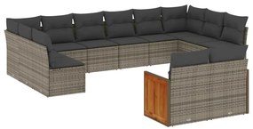 Set divani da giardino 12 pz con cuscini grigio in polyrattan