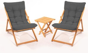 Set 2 sdraio legno cuscini grigi con tavolino
