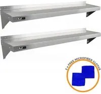 2 x Ripiani in Acciaio Inox Cucina Commerciale Mensole Muro e Staffe 150 x 30 cm