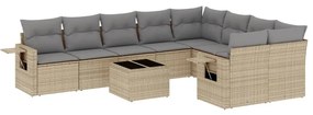 Set divano da giardino 10 pz con cuscini beige in polyrattan