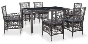 Set da pranzo da giardino 7 pz in polyrattan grigio