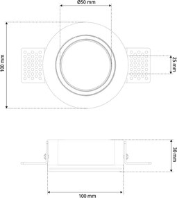 Portafaretto Rotondo Ø100mm x 30mm GU10 in Gesso Pitturabile SLIM