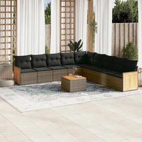 Set divano da giardino 10 pz con cuscini grigio in polyrattan