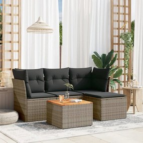 Set divano da giardino 5 pz con cuscini grigio in polyrattan
