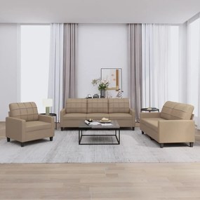 Set Di Divani 3 Pz Con Cuscini Cappuccino İn Similpelle /