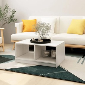 Tavolino Da Salotto Bianco 75x50x33,5 Cm Legno Massello Di Pino /