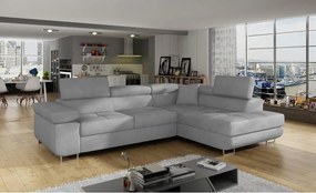 Divano angolare grigio chiaro allungabile/con contenitore (con penisola a destra/a L) e rivestimento in velluto Anton – ELTAP