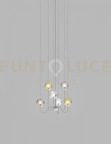Puppet sospensione 6p multicolore 1 cromo lucido 6 luci attacco g9