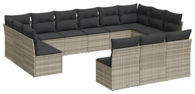 Set divani giardino 13 pz con cuscini grigio chiaro polyrattan