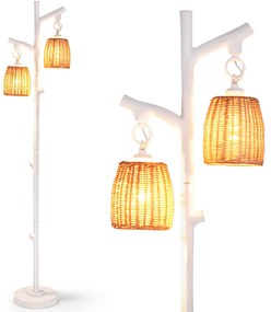 Costway Lampada da terra dimmerabile con paralume in vimini tubo a grano di legno, 2 Lampade a tronco d'albero Bianco