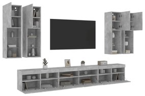 Set mobili tv a muro 7 pz con luci led grigio cemento
