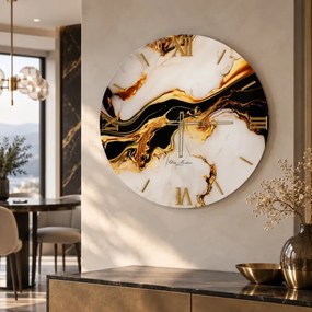 Orologio da parete in vetro temperato stampa effetto marmo oro D60 cm - BRYT