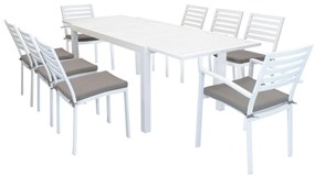 DEXTER - set tavolo in alluminio cm 160/240 x 90 x 75 h con 6 sedie e 2 poltrone Dexter