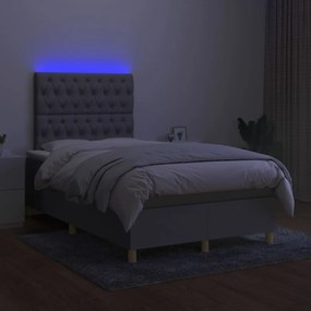 Letto a molle materasso e led grigio chiaro 120x200 cm tessuto