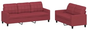 Set di divani 2 pz con cuscini rosso vino in similpelle