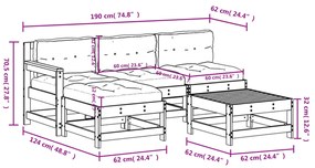 Set Divani da Giardino 5pz con Cuscini in Legno Massello Bianco