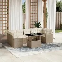 Set Divano da Giardino 8 pz con Cuscini Beige in Polyrattan 3267148