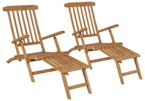 Sedie A Sdraio Con Poggiapiedi 2 Pz İn Legno Massello Di Teak /