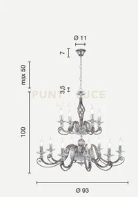 Lampadario 1306 (8+4) 2 piani trasparente e oro attacco e14 d.93cm