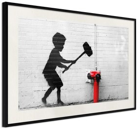 Poster  Banksy: Hammer Boy  Cornice Quadri Cornice nera con pass-partout, Larghezza x Altezza Home decor 45x30