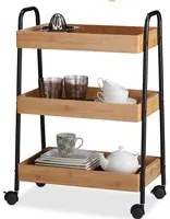 Carrello Trolley Cucina in Metallo 3 Ripiani in legno 4 Ruote Salvaspazio Nero