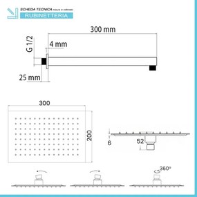 Kit doccia incasso con soffione 30x20 e set completo nero opaco Lotus