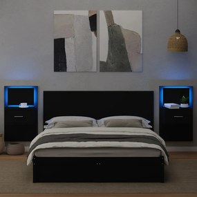 Testiera per letto con comodini nero 160 cm legno multistrato