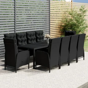 Set da pranzo per giardino 11 pz in polyrattan nero