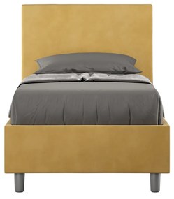 Letto singolo imbottito 80x210 microfibra Adele senza rete, con rete, contenitore, Ocra / Con rete