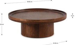 Tavolino da salotto rotondo marrone scuro in mango massiccio 80x80 cm Giselle – MOME